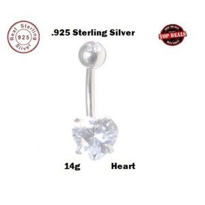Navel ~ .925 Sterling Silver CZ 5mm Solitaire HEART Belly Ring